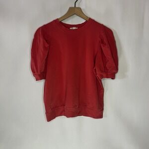 Z Supply Shirt Women Size Medium‎ Pink Crewneck Puff Sleeve Sweatshirt Blouse